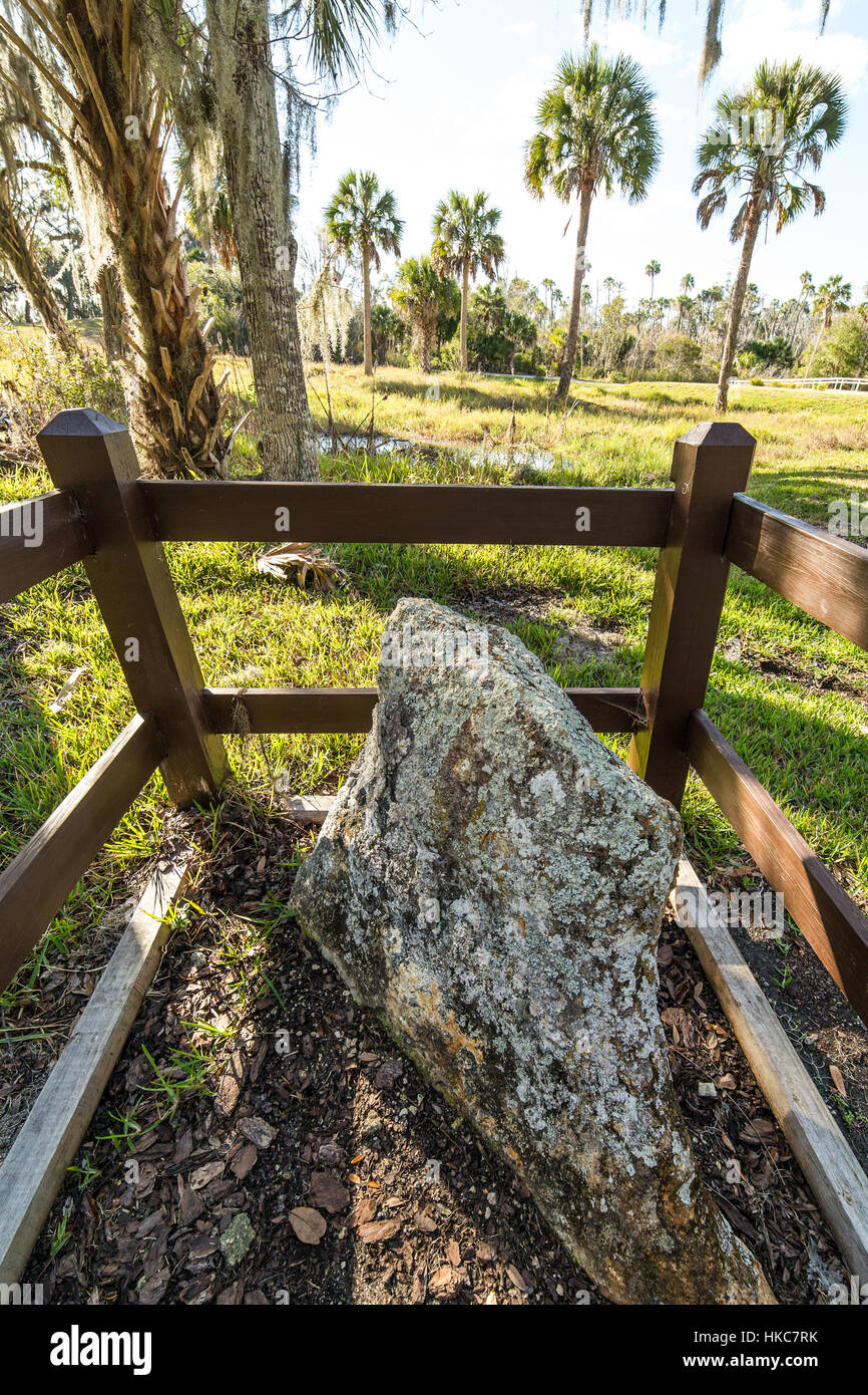 Estela II en el Arqueológico Crystal River State Park, Florida. Foto de stock