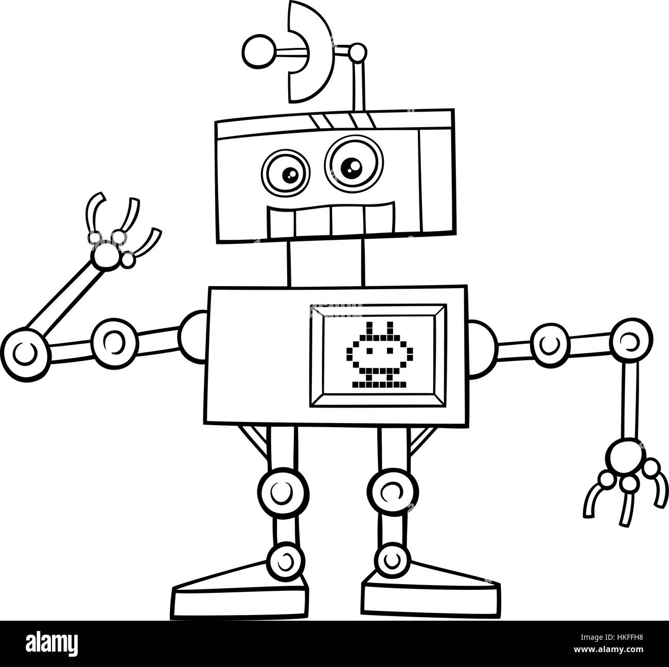 https://c8.alamy.com/compes/hkffh8/caricatura-en-blanco-y-negro-ilustracion-del-personaje-de-fantasia-divertido-robot-pagina-para-colorear-hkffh8.jpg