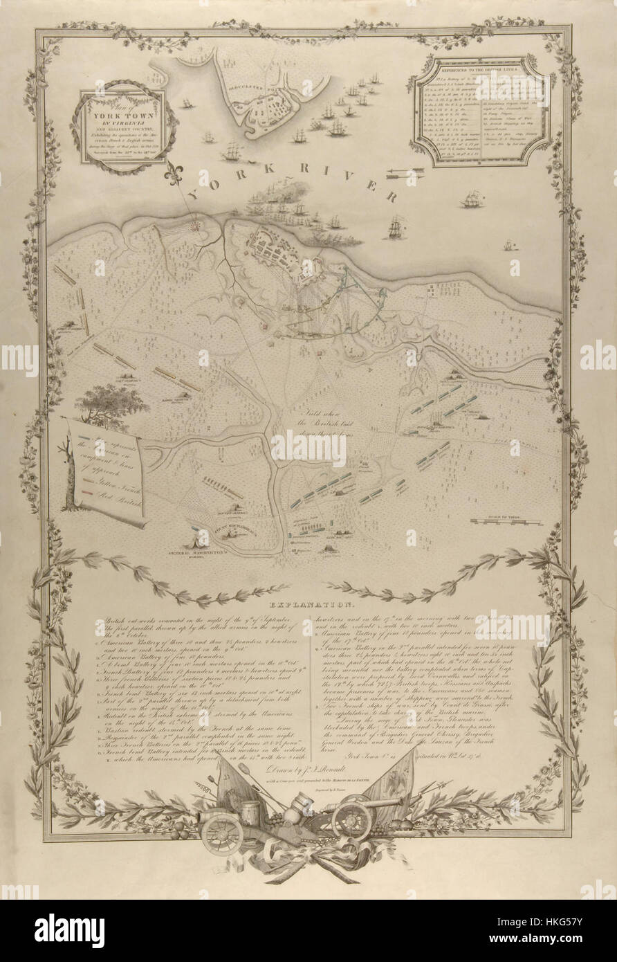 Plan de York en la ciudad de Virginia y el país adyacente, exhibiendo las operaciones de los ejércitos francés inglés americano durante el asedio de ese lugar en octubre de 1781 encuestados en la 22ª a la 28ª Octr Foto de stock