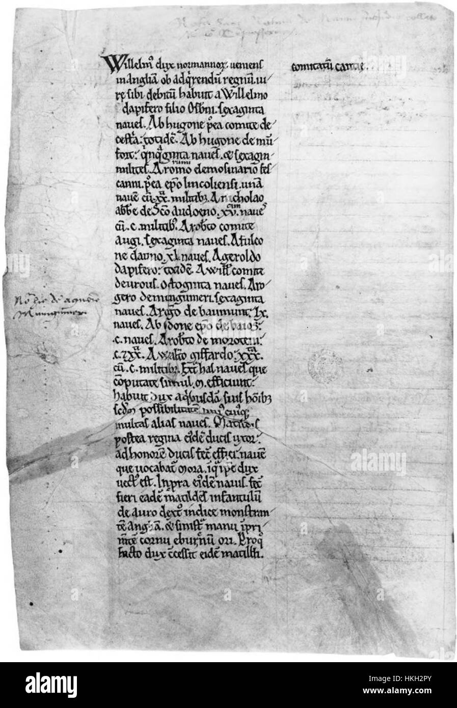 Enviar lista de Guillermo el Conquistador (Bodleian Library MS E Museo 93 folio 8V) Foto de stock