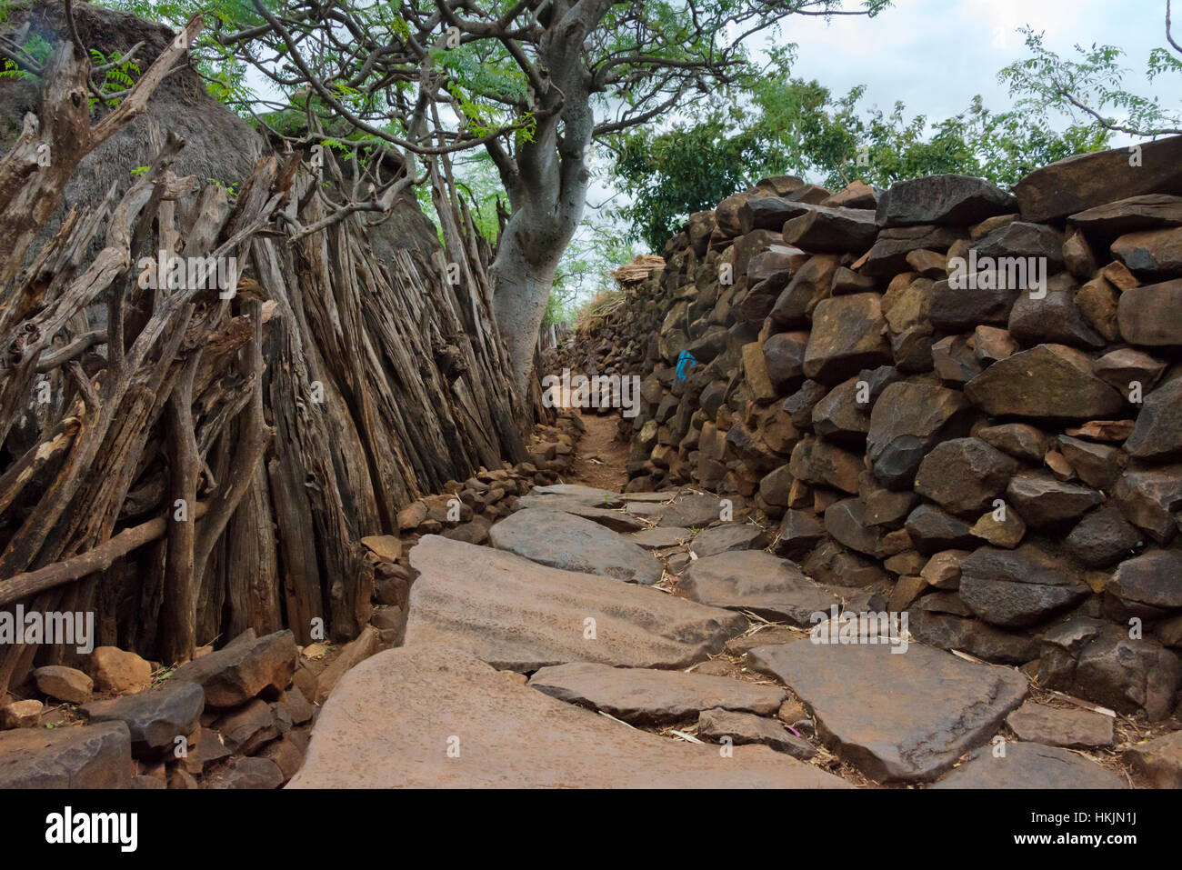 El Paisaje Cultural de Konso (Patrimonio de la humanidad de la UNESCO), la casa de piedra, Etiopía Foto de stock