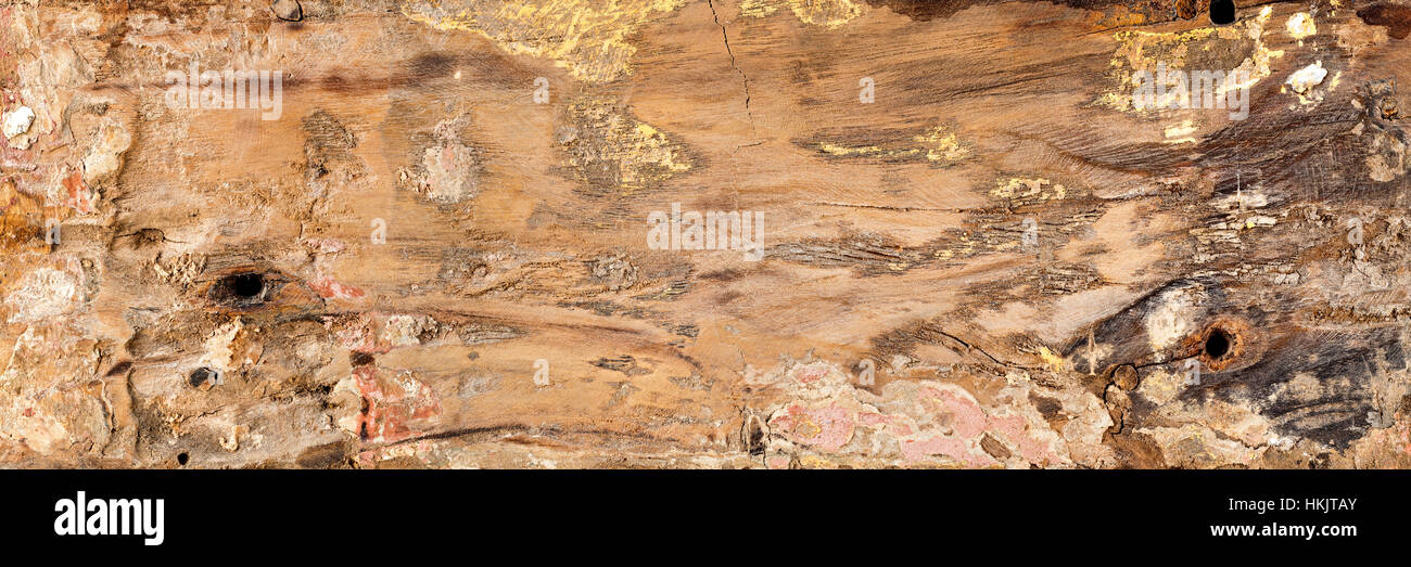Amplio panorama rústico antiguo telón de fondo textura de madera marrón Foto de stock