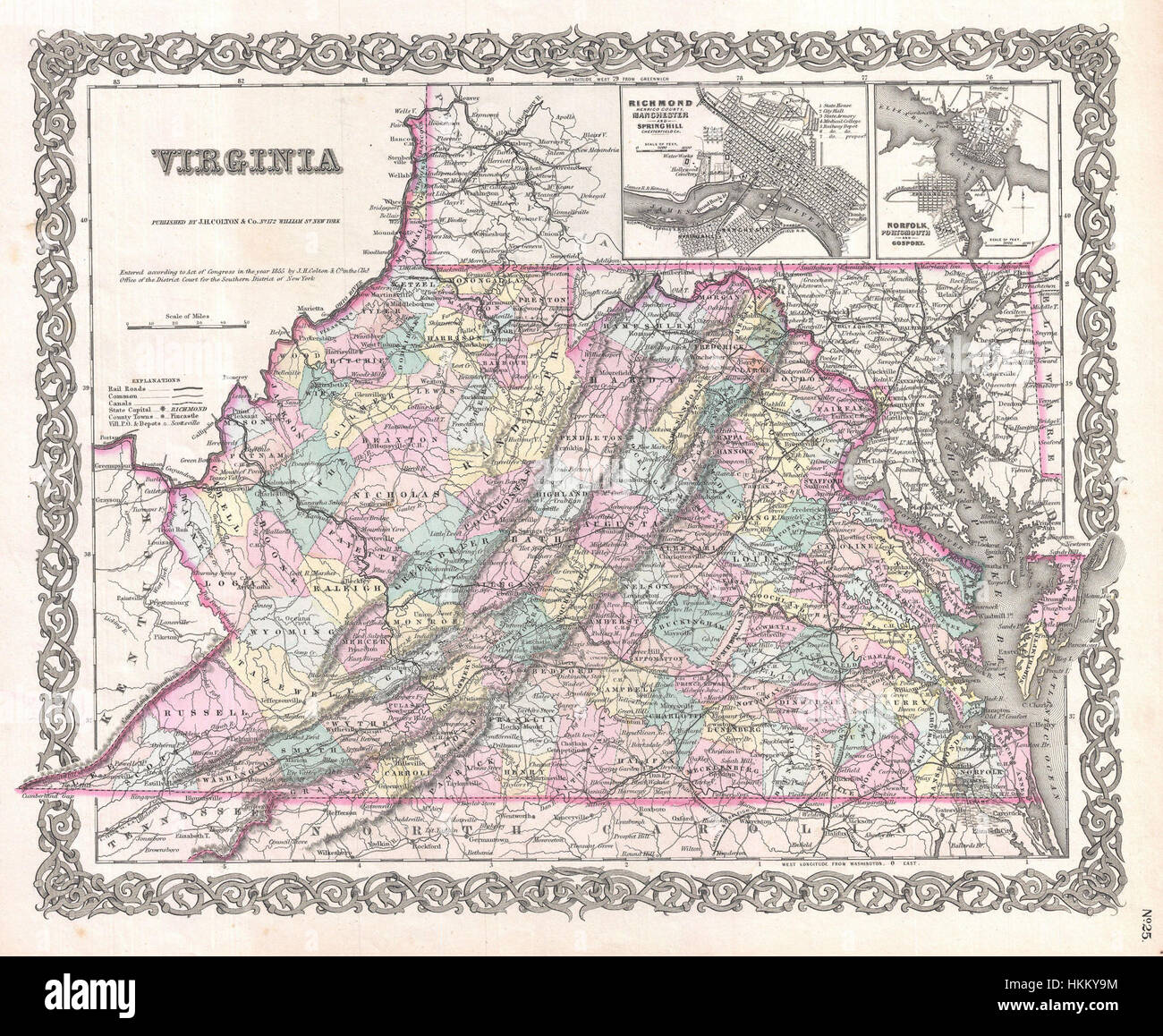 1855 Colton Mapa de Virginia - Virginia - Geographicus colton-1855 Foto de stock