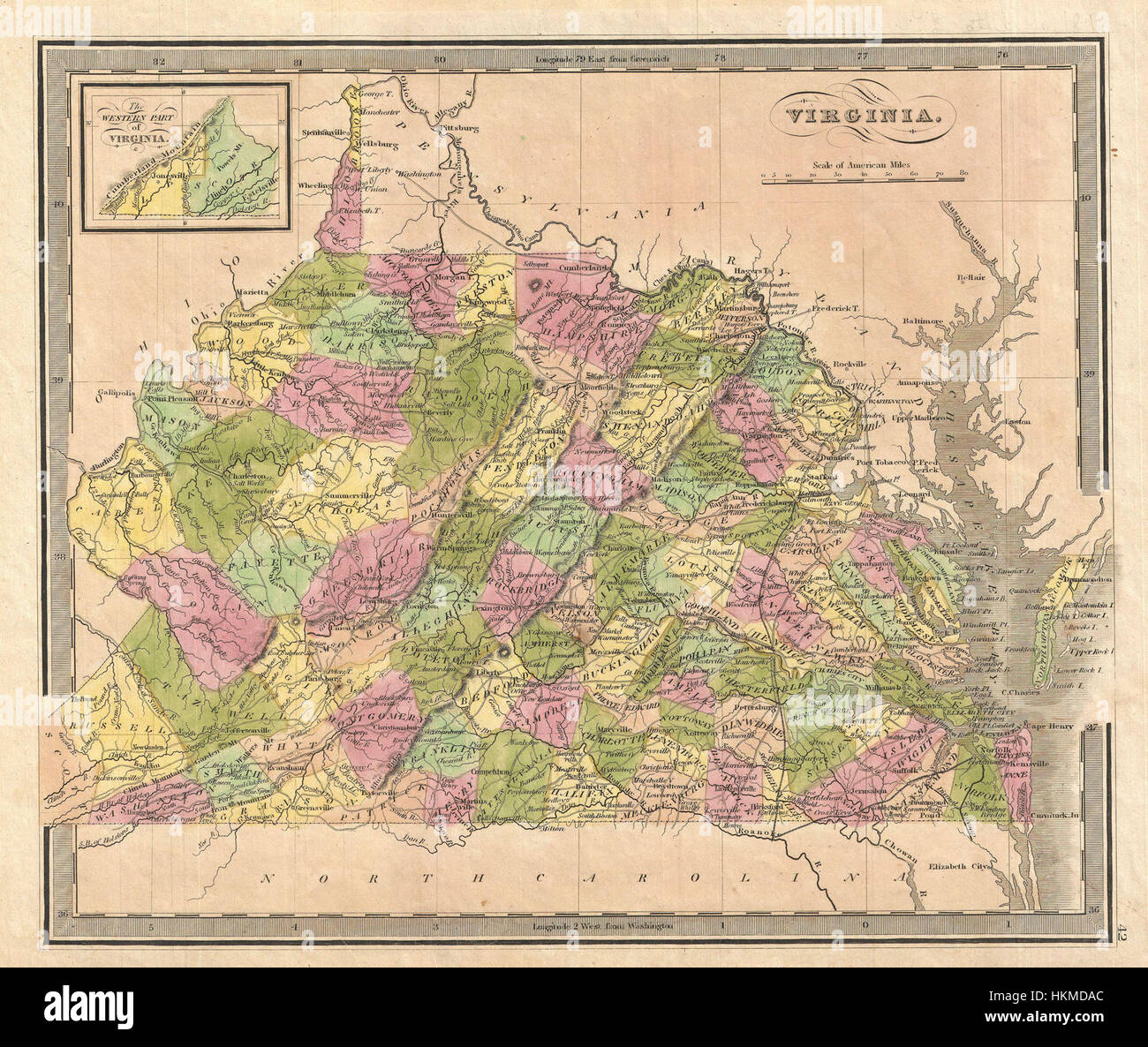 1848 Greenleaf Mapa de Virginia - Virginia - Geographicus greenleaf-1848 Foto de stock