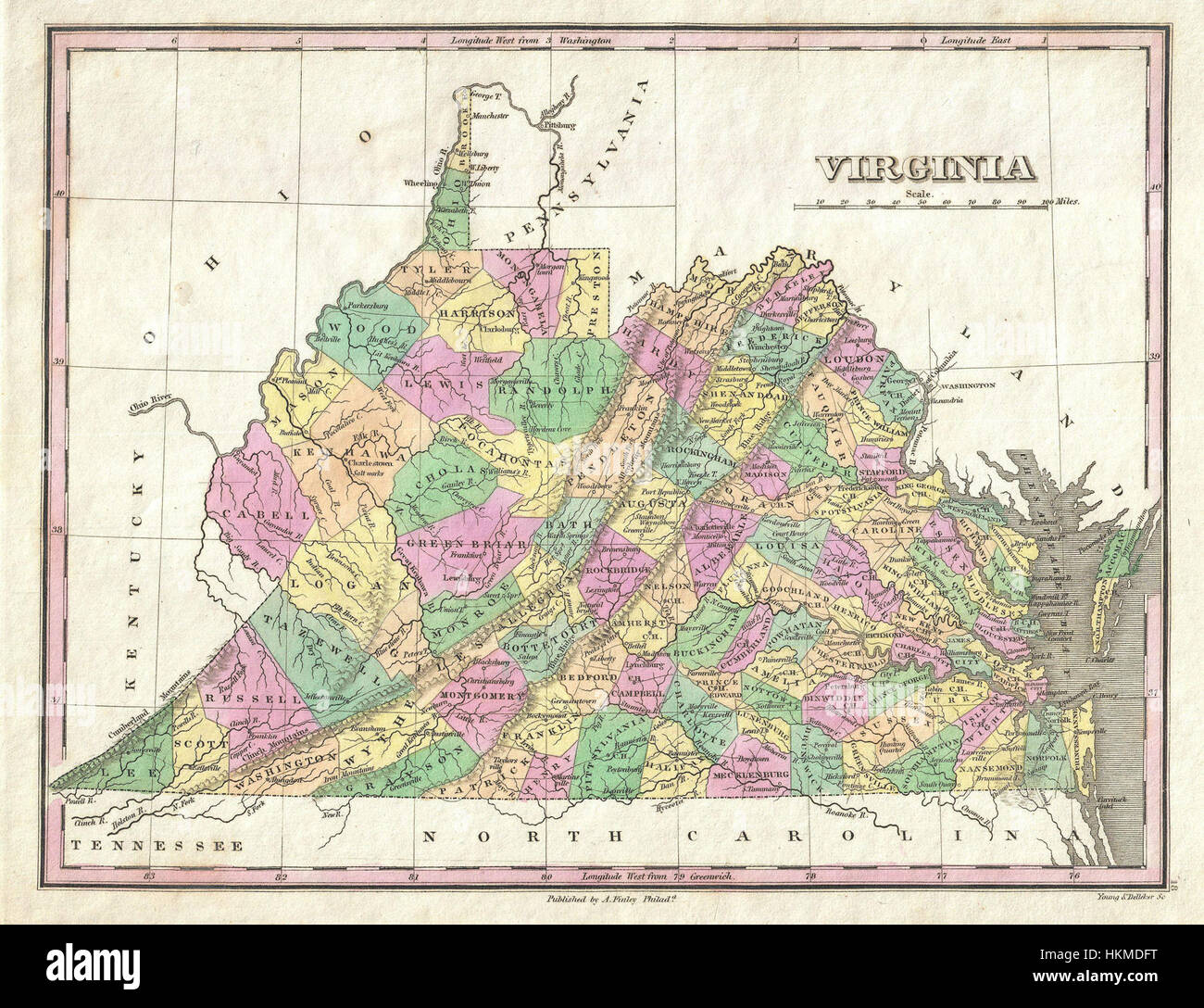 1827 Finley Mapa de Virginia - Virginia - Geographicus finley-1827 Foto de stock