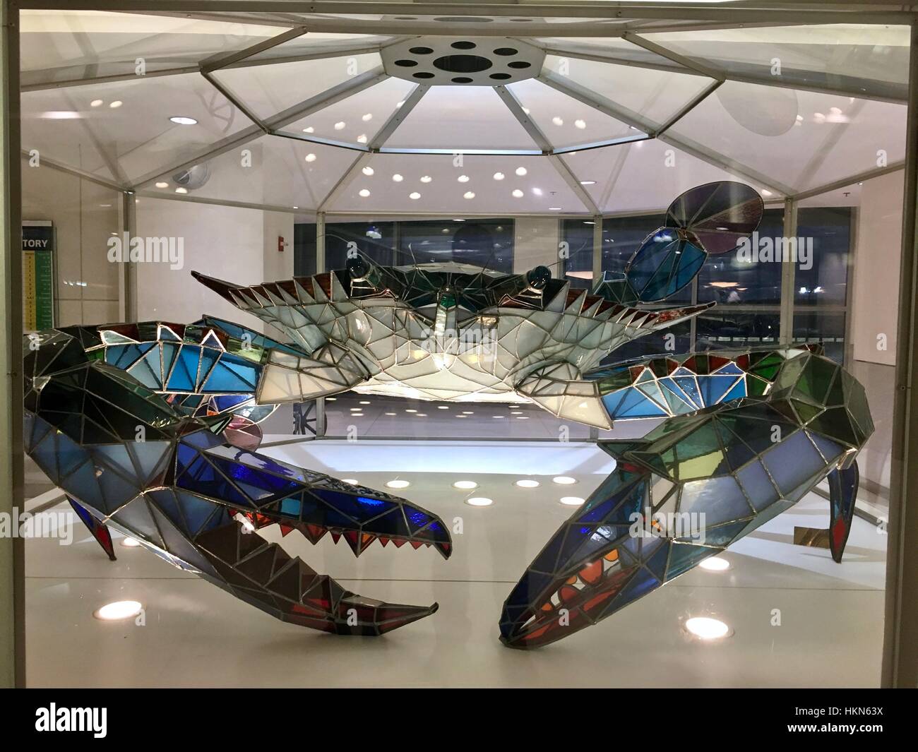 Un enorme cangrejo azul de exhibición en el aeropuerto BWI Foto de stock