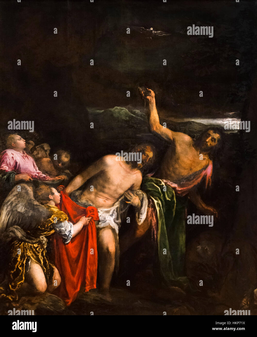 El bautismo de Cristo de Jacopo Bassano, óleo sobre lienzo, c.1592 Foto de stock