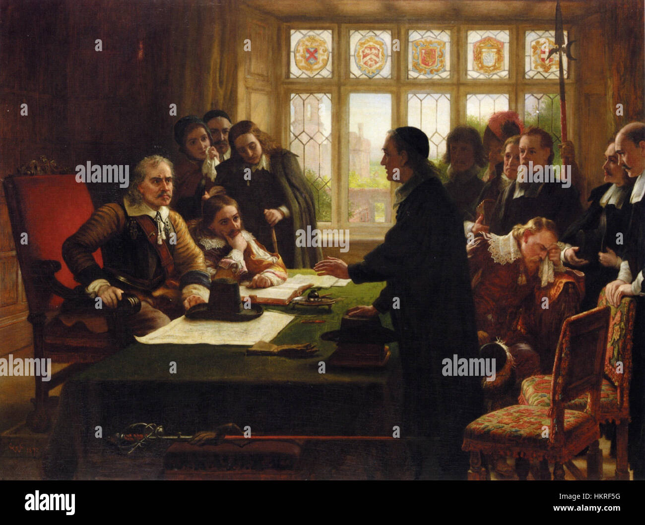 Charles West Cope - Oliver Cromwell y su Secretario John Milton, recibiendo una diputación en busca de ayuda para los Protestantes suizos Foto de stock