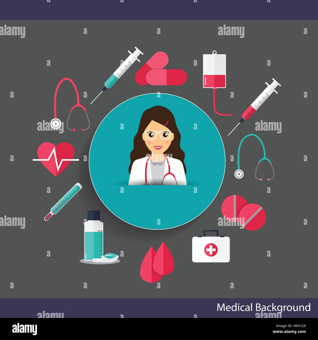 Antecedentes médicos. Doctor en medicina y instrumentos. Ilustración  vectorial Imagen Vector de stock - Alamy