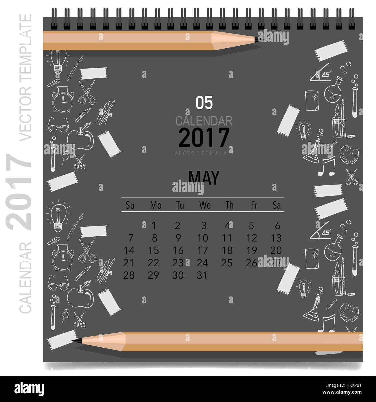 2017 Calendario planificador de diseño vectorial, la plantilla de  calendario mensual para mayo Imagen Vector de stock - Alamy