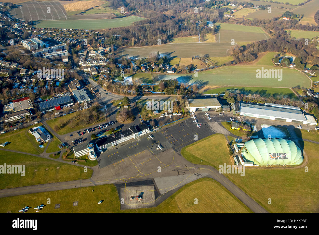 Raadt Essen-Mülheim, Aeropuerto, pista de aterrizaje, el delantal, Mülheim, Ruhrgebiet, Renania del Norte-Westfalia, Alemania Foto de stock