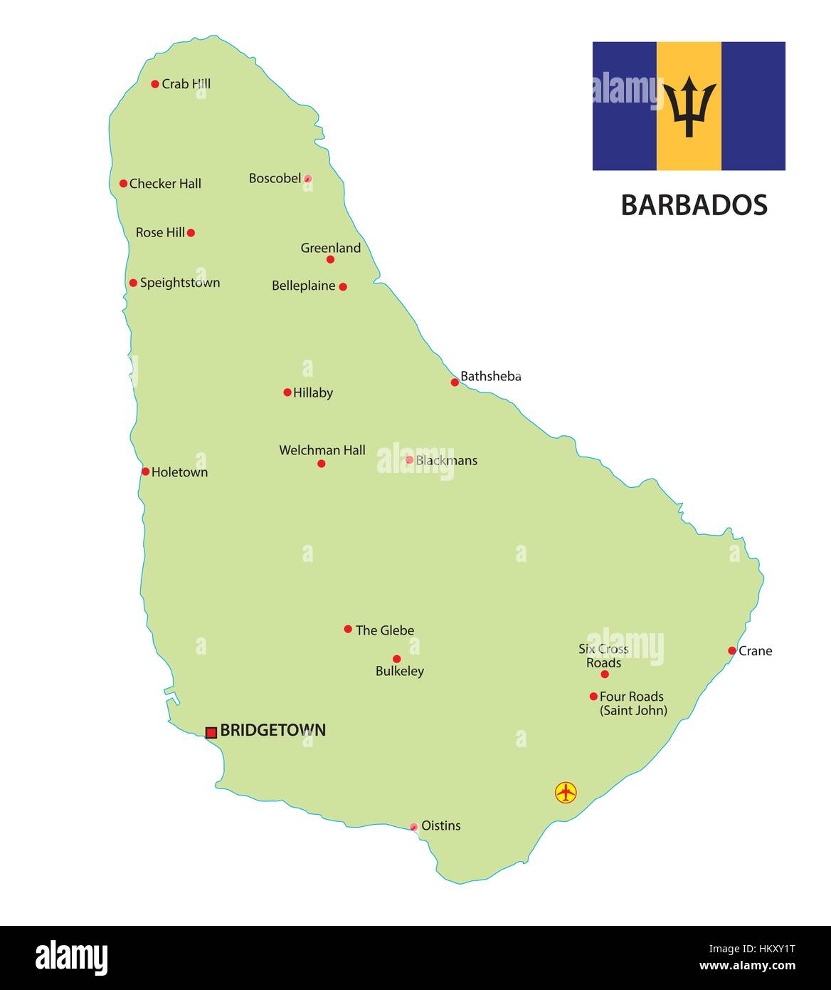 Mapa de barbados con bandera Ilustración del Vector