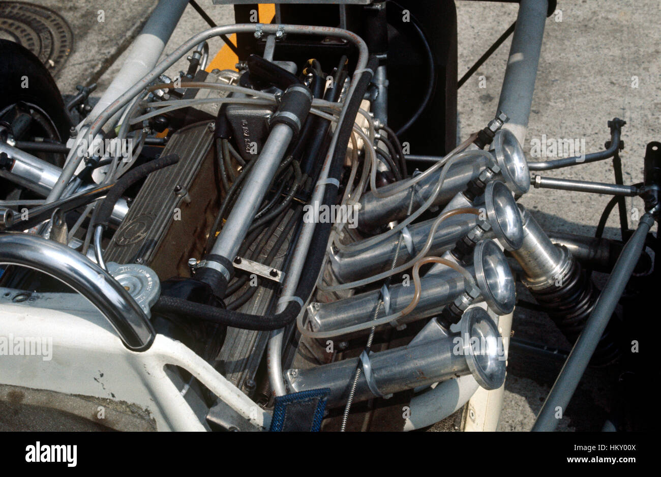 Detalle del motor de Fórmula Uno de 1969 Foto de stock