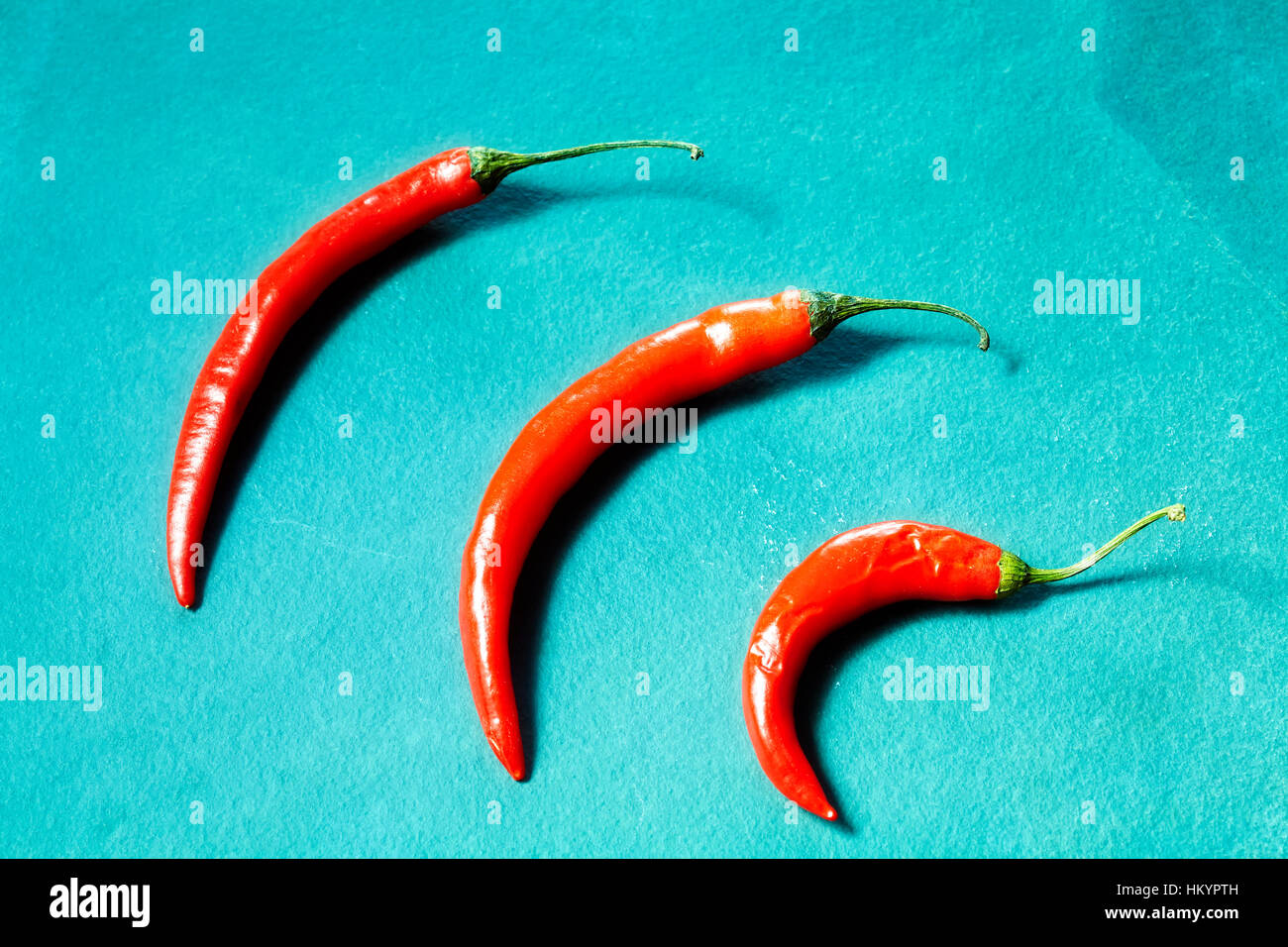 Pimiento rojo sobre un fondo azul pizarra. Foto de stock