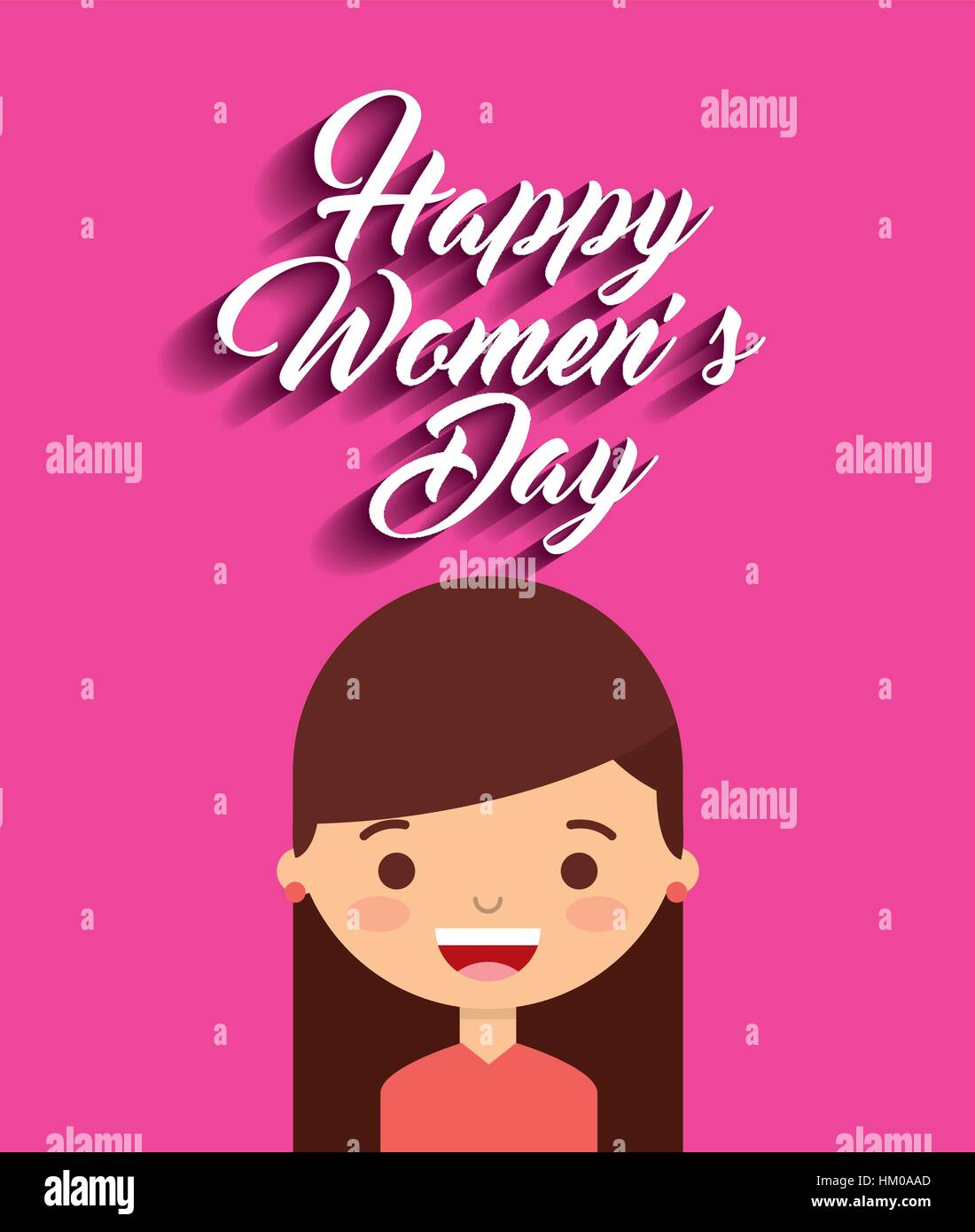 Feliz día de la mujer tarjeta con mujer icono de dibujos animados sobre  fondo de color rosa. diseño colorista. ilustración vectorial Imagen Vector  de stock - Alamy