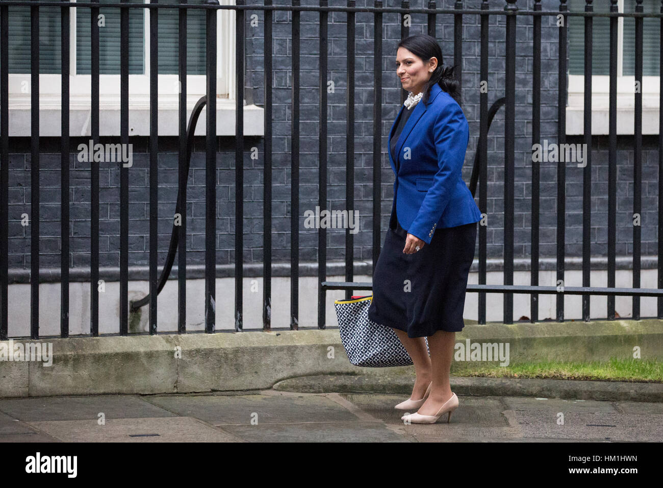 Londres, Reino Unido. 31 ene, 2017. Priti Patel MP, Secretario de Estado para el Desarrollo Internacional, llega al número 10 de Downing Street para una reunión del gabinete. Crédito: Mark Kerrison/Alamy Live News Foto de stock