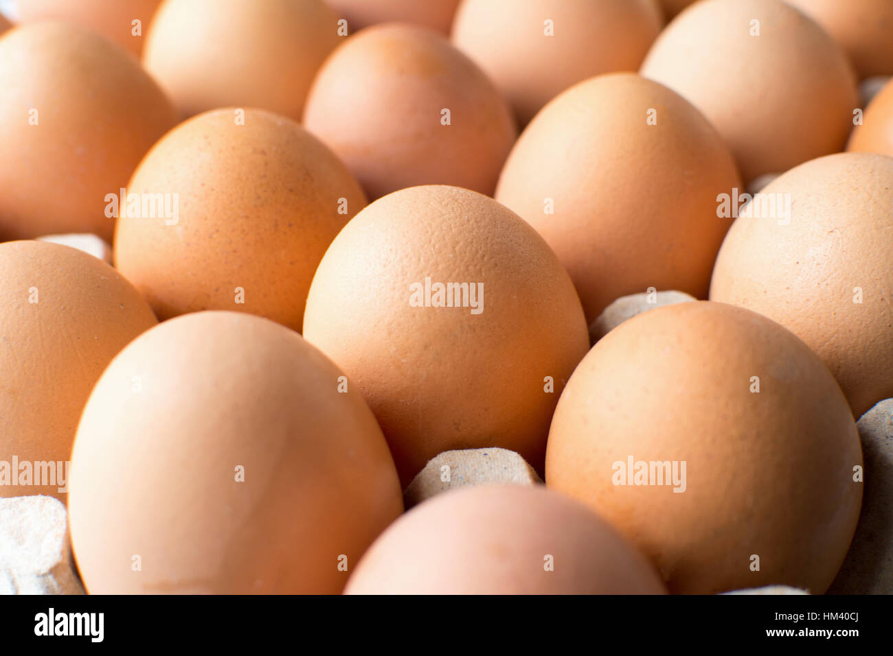 Montón de huevos de pollo cruda sobre cartón Foto de stock