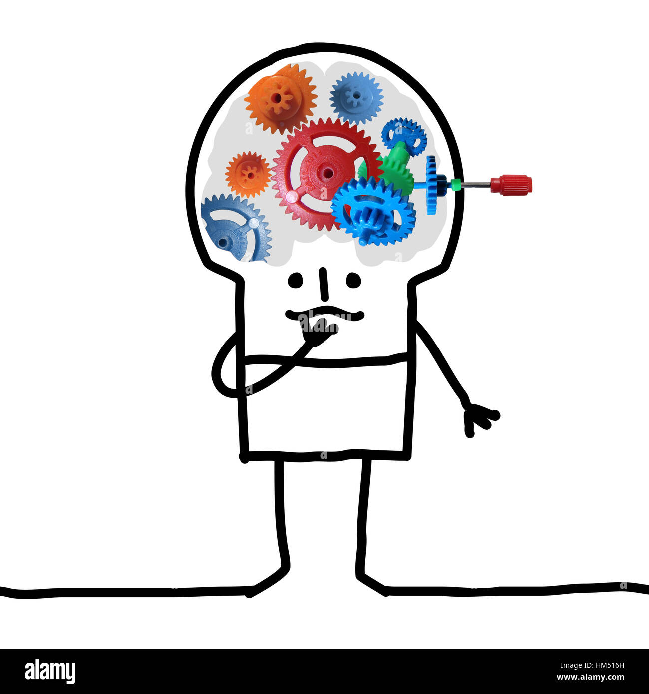 Cartoon Big Brain Man - engranaje y concepto Foto de stock