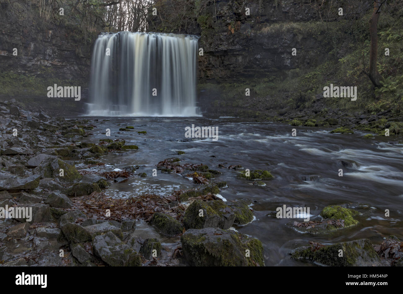 Sgwd yr Elra, cascada, Afon, Ystradfellte Mellte, cuatro cascadas, Brecon Beacons. Foto de stock