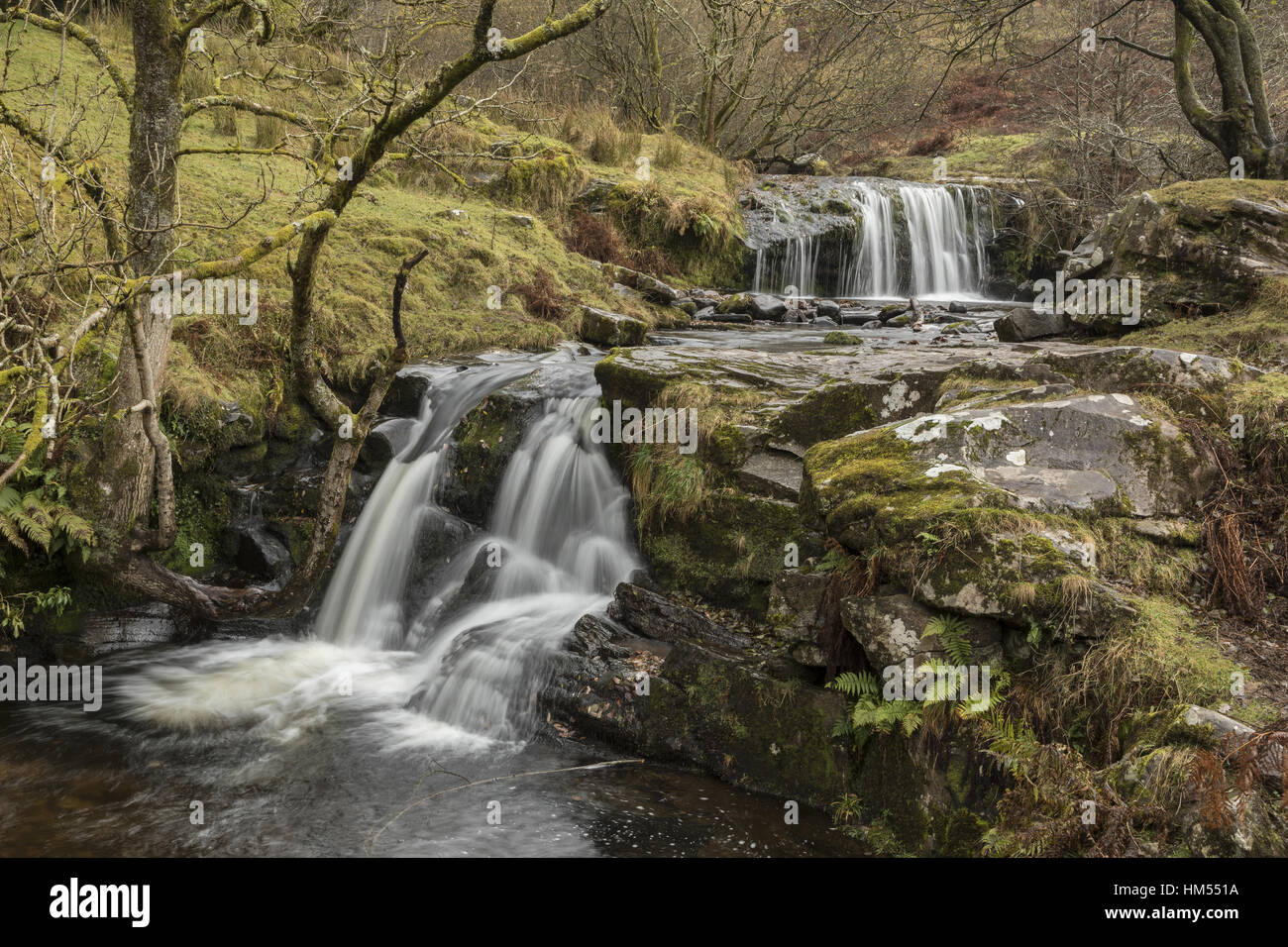 Uno de los Blaen y Glyn Cascadas, sobre el río Caerfanell, (afluente del Usk), Brecon Beacons. Foto de stock