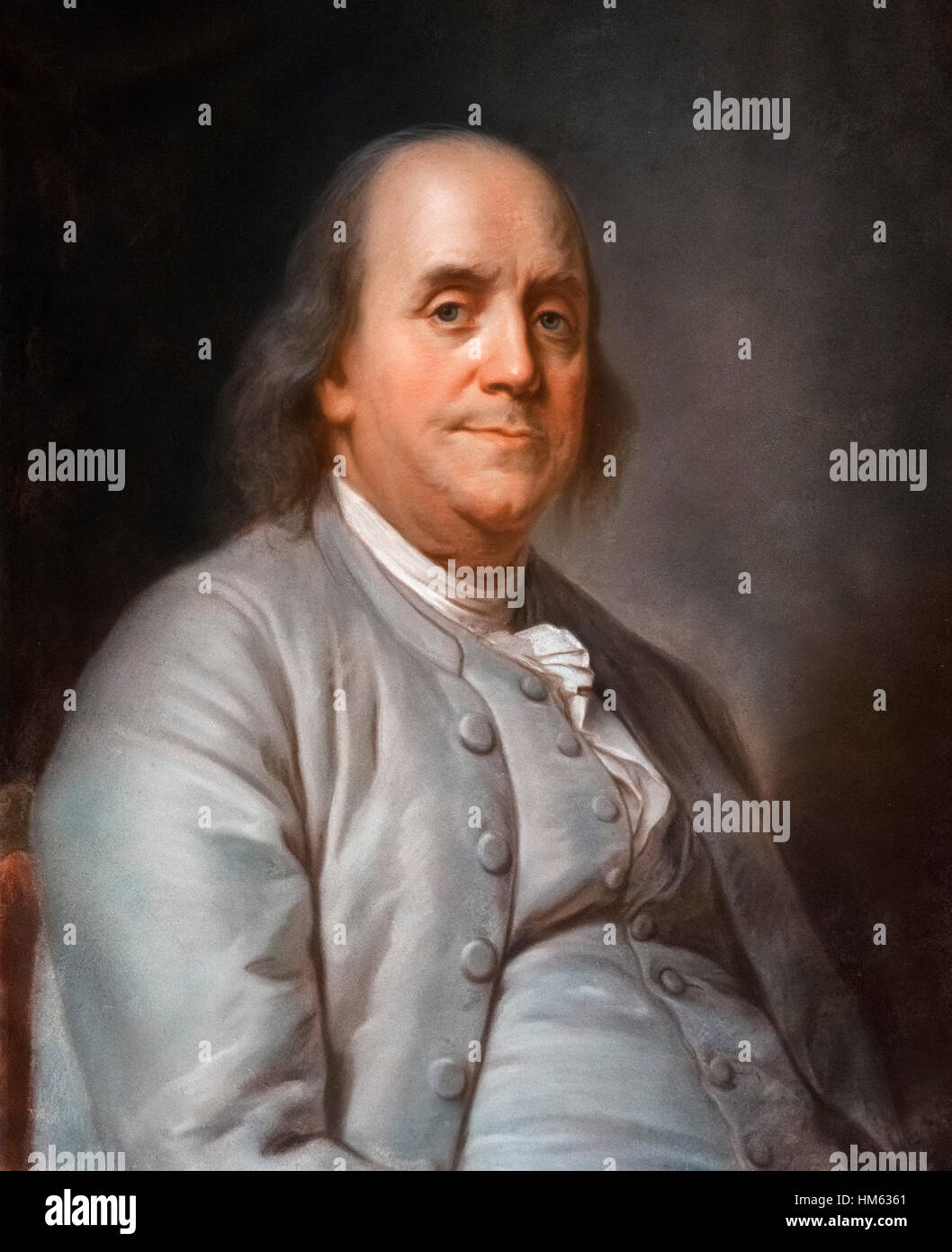 Ben Franklin. Retrato de Duplessis - la pintura del Escudo Gris - óleo sobre lienzo, c.1777/8 Foto de stock
