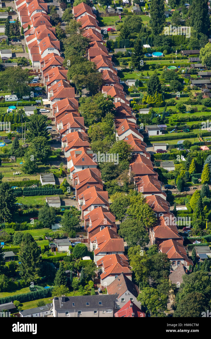 Terraza casas, antigua colonia Brambauer, antiguo asentamiento, Luenen Colliery, districto de Ruhr, Renania del Norte-Westfalia, Alemania Foto de stock