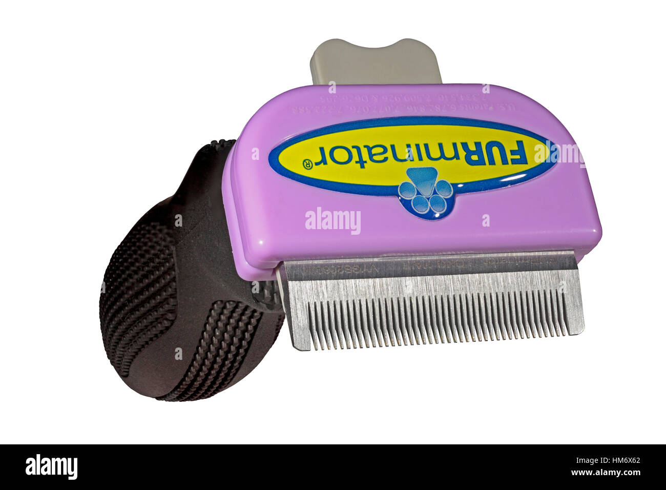 Furminator pelo largo Cat Grooming Peine aislado sobre fondo blanco. Foto de stock