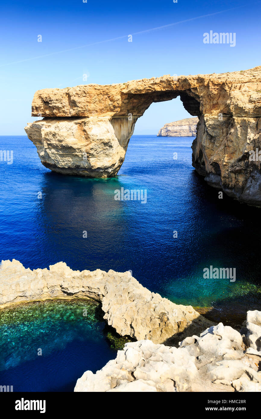 El Blue Hole y la ventana azul, en Gozo, Malta Foto de stock