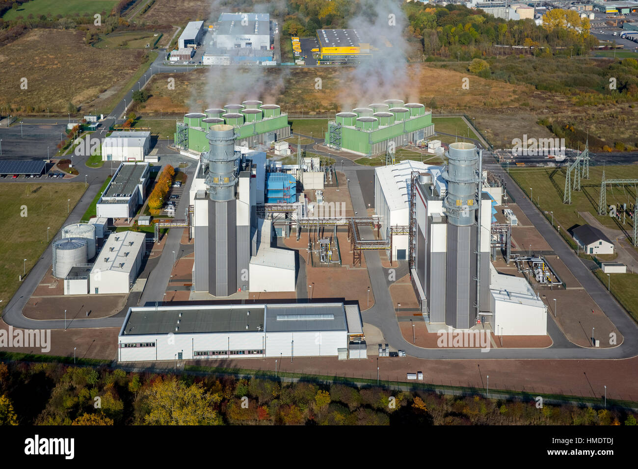 Gas Trianel planta eléctrica, plantas de energía de turbinas de gas, Hamm, districto de Ruhr, Renania del Norte-Westfalia, Alemania Foto de stock