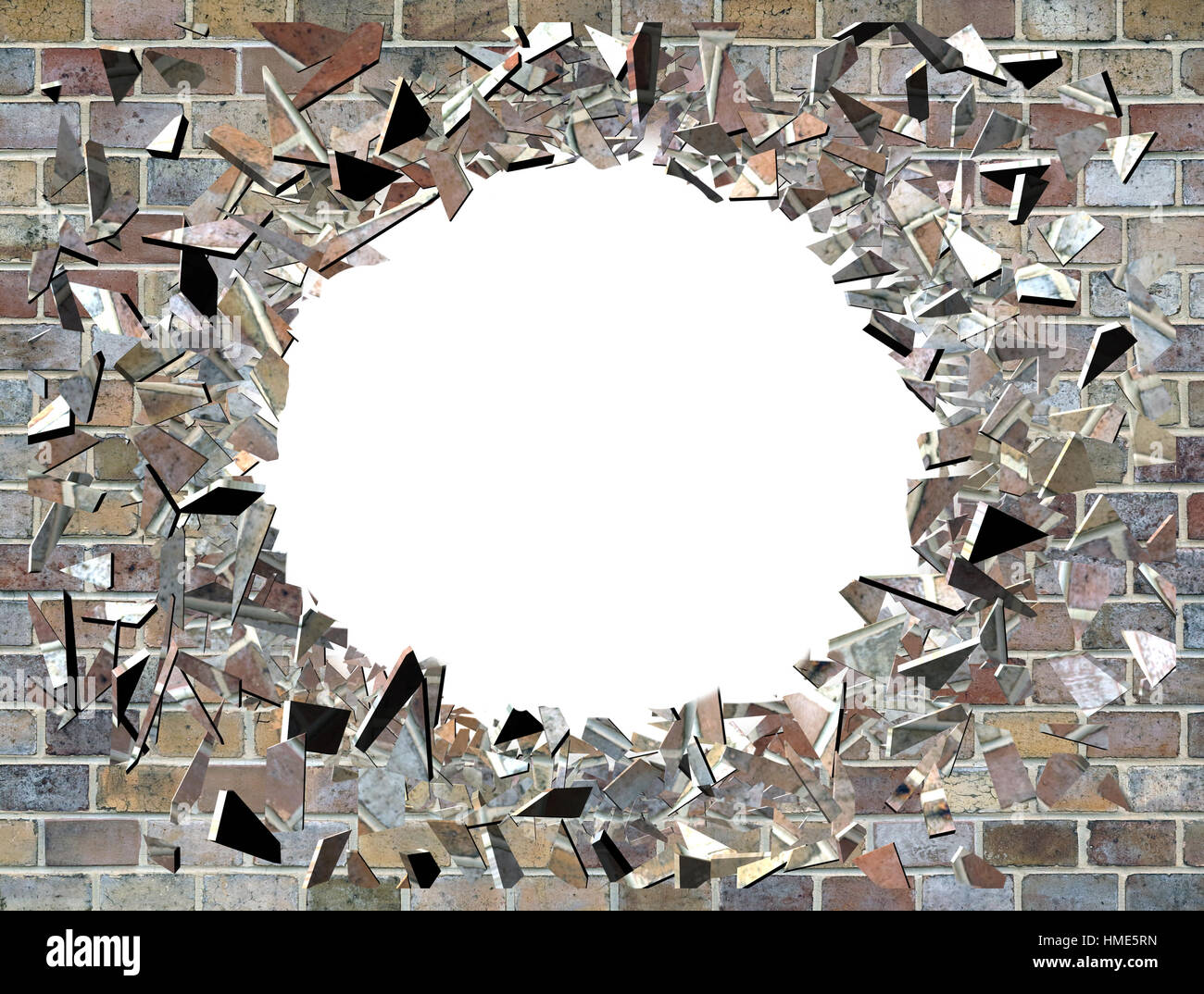 El agujero en la pared: explosión de pared Foto de stock