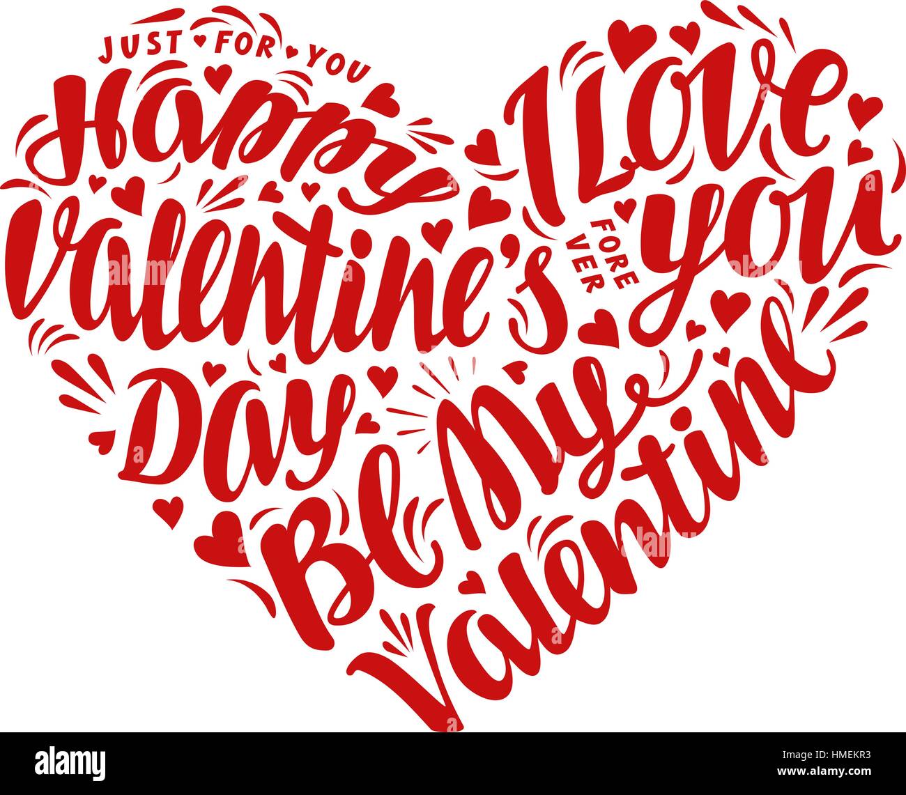 Feliz Día de San Valentín. Rotulación, caligrafía en forma de corazón. Ilustración vectorial Ilustración del Vector