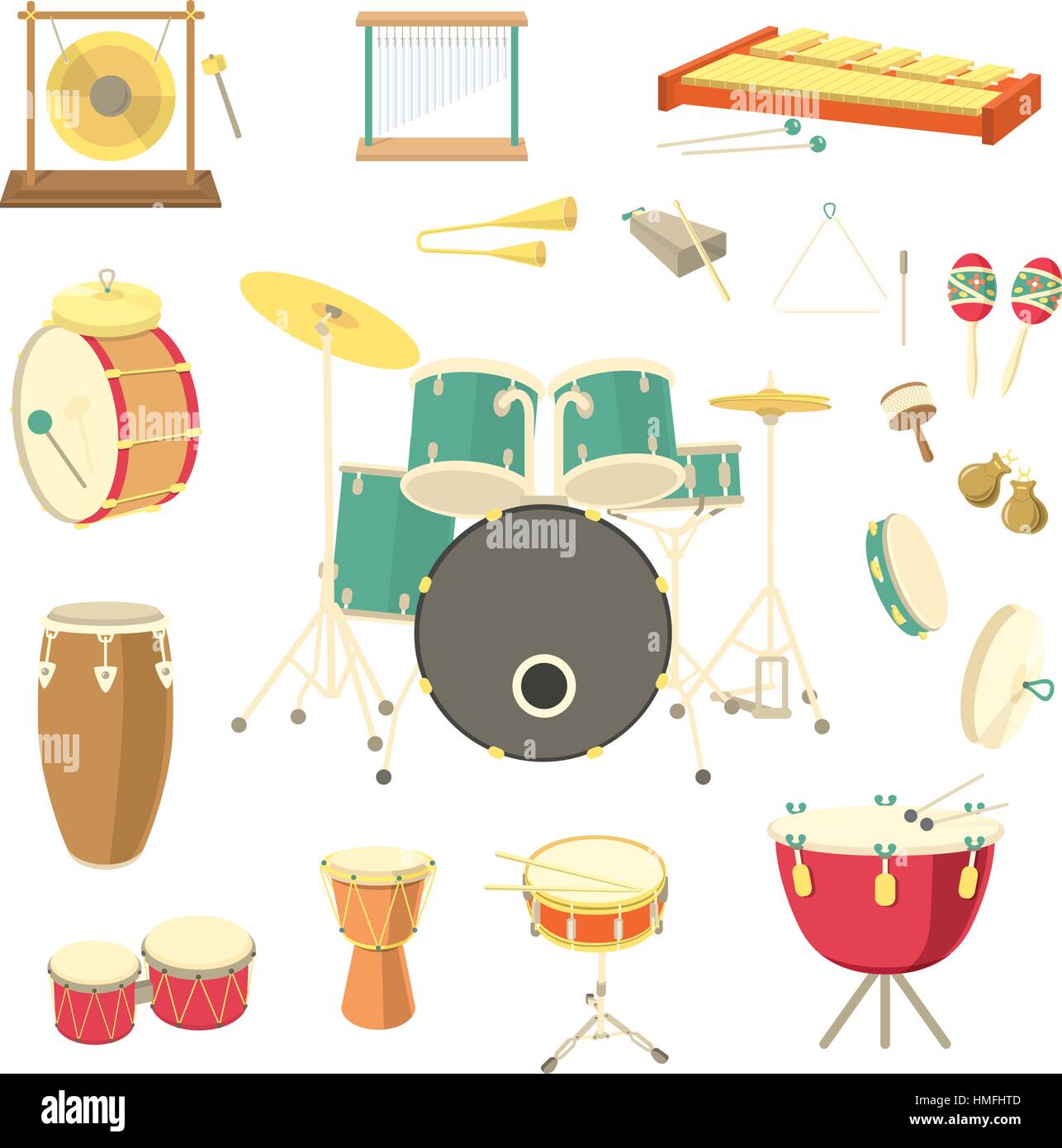 Conjunto de instrumentos musicales de percusión de vectores en el estilo  plano Imagen Vector de stock - Alamy