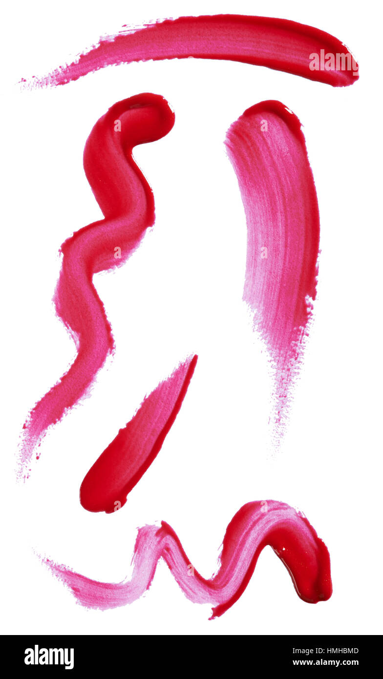 Un recorte de imagen belleza de muestras de lip gloss rojo Foto de stock
