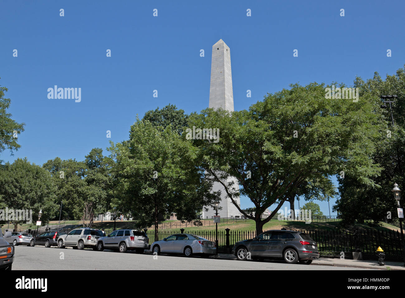 Ver arriba Winthrop Street hacia el Bunker hill Monument, Boston, Massachusetts, Estados Unidos. Foto de stock