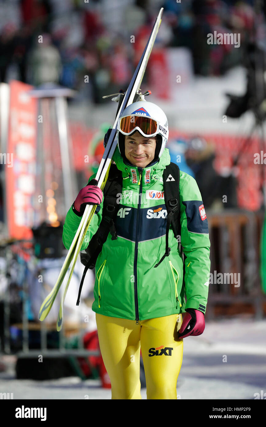 ZAKOPANE, POLONIA - Enero 22, 2016: la Copa Mundial de saltos de esquí FIS en Zakopane o/p Kamil Stoch POL Foto de stock