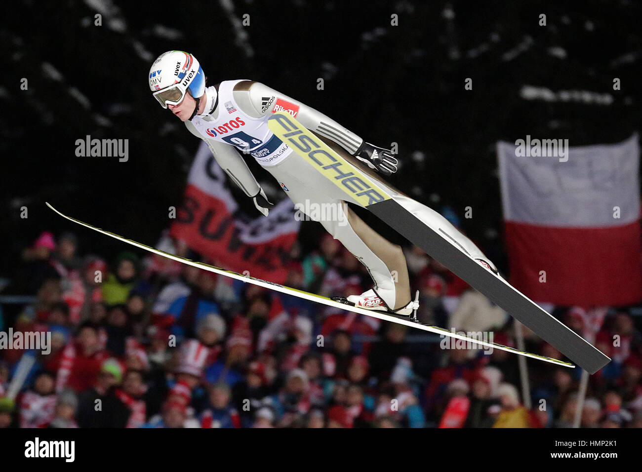 ZAKOPANE, POLONIA - Enero 23, 2016: la Copa Mundial de saltos de esquí FIS en Zakopane o/p Kenneth Ganges ni Foto de stock
