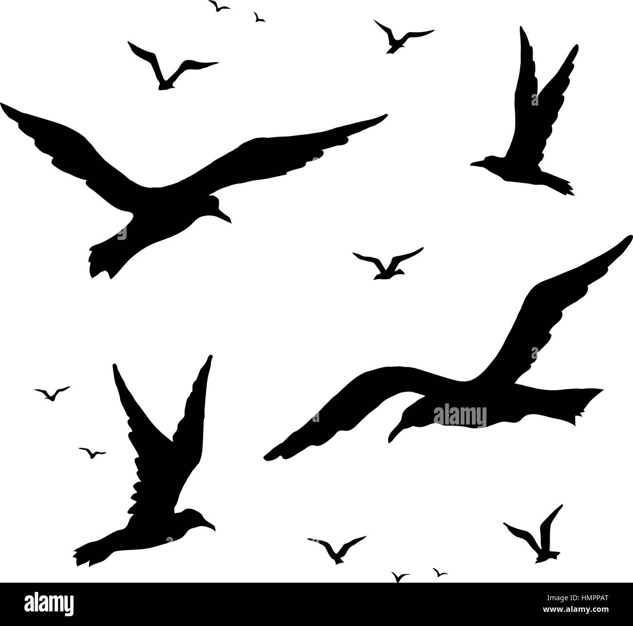 Gaviotas Silueta Vector Set Se Dibuja A Mano Imagen Vector De Stock Alamy