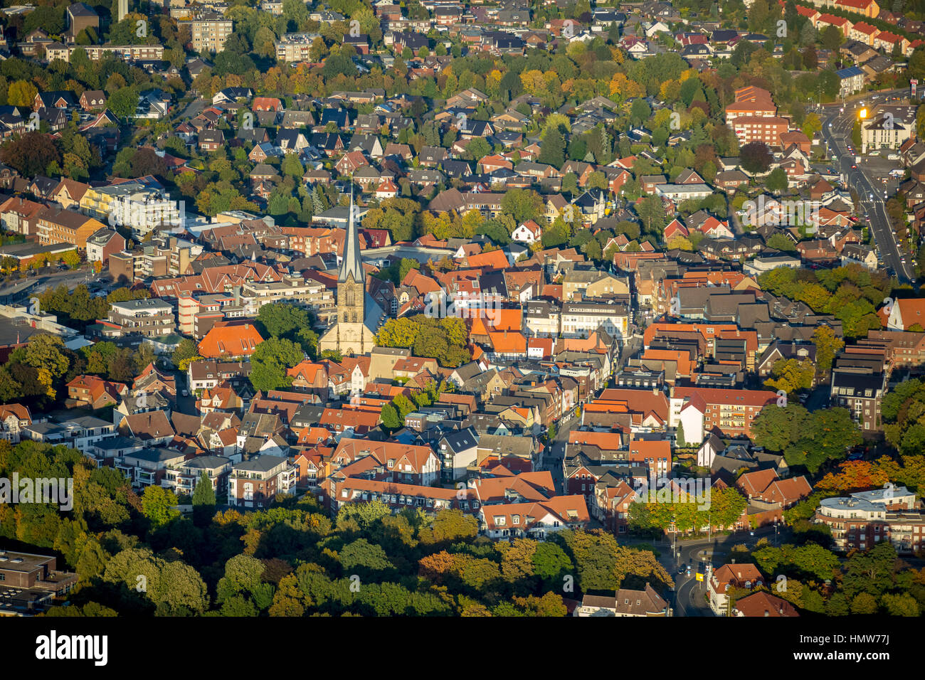 Centro histórico de la ciudad, vista aérea de Werne Werne, districto de Ruhr, Renania del Norte-Westfalia, Alemania Foto de stock