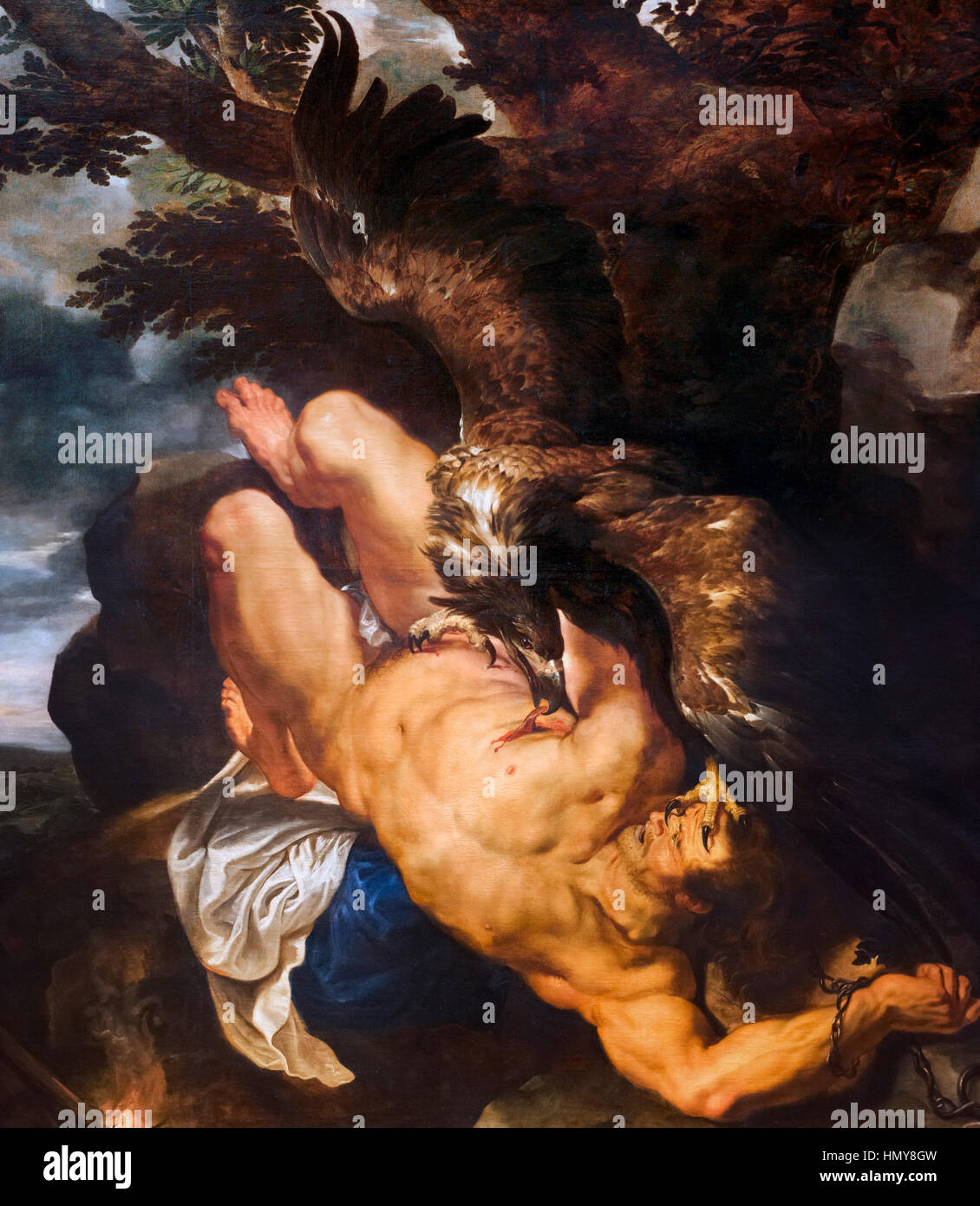 Prometeo. Pintura Rubens. 'Prometeo atado' por Peter Paul Rubens, óleo sobre lienzo, c.1611-18. Pájaro pintado por Frans Snyders. Foto de stock