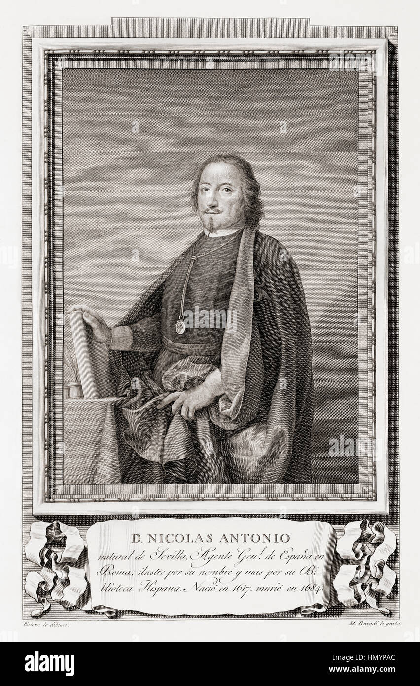 Nicolás Antonio, 1617 - 1684. Bibliógrafo español. Después de un grabado en retratos de los españoles ilustres, publicada en Madrid, 1791 Foto de stock