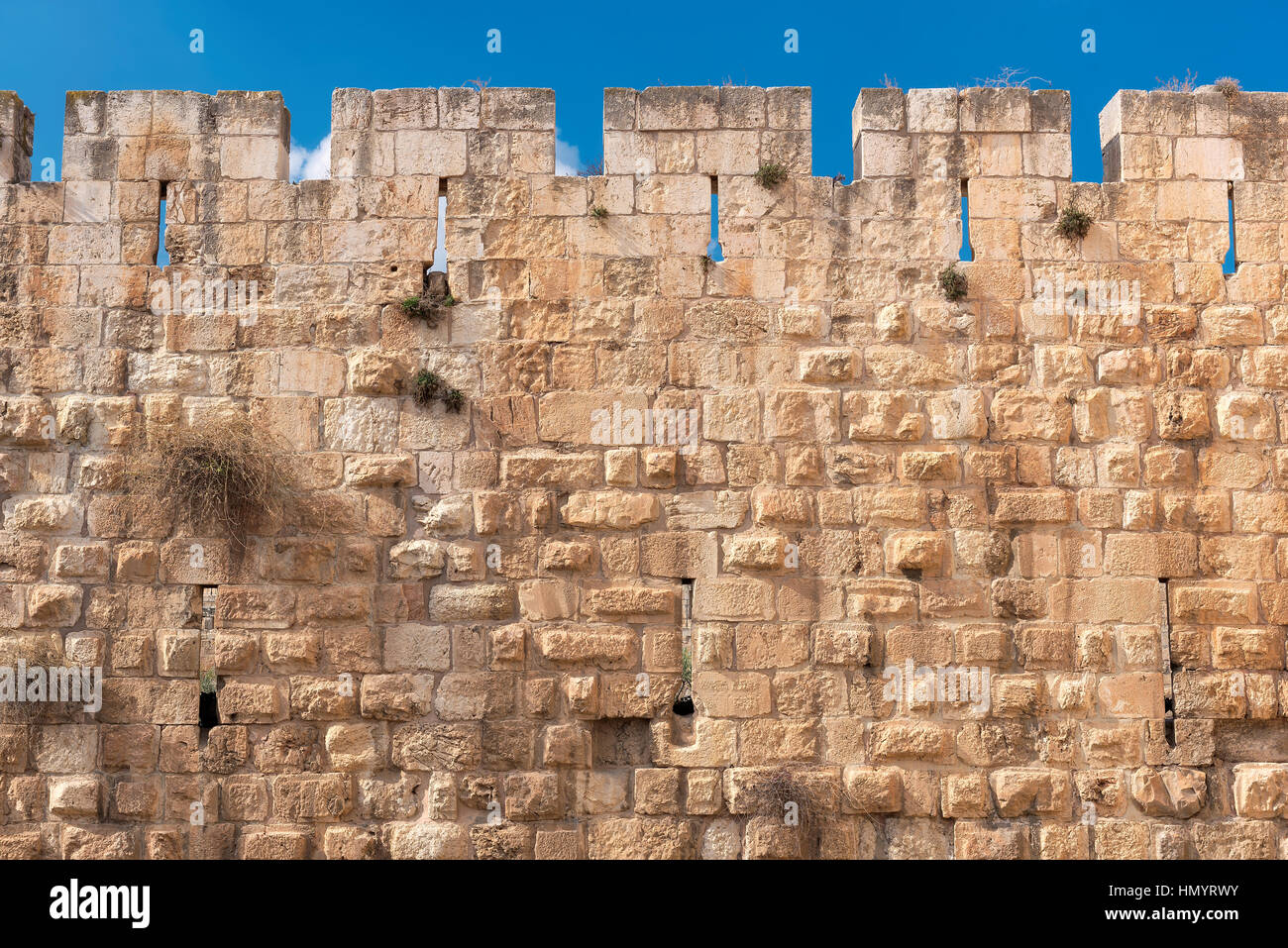 Fondo de muro de piedra en la Ciudad Vieja de Jerusalén, Israel. Foto de stock