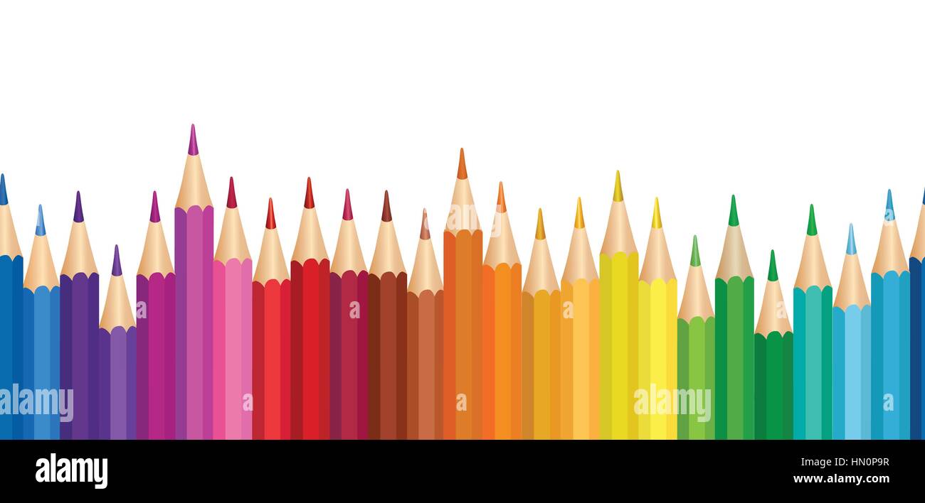 Crayola fondo. Muchos lápices de madera de color ilustración vectorial.  colorido lápiz borde horizontal perfecta Imagen Vector de stock - Alamy
