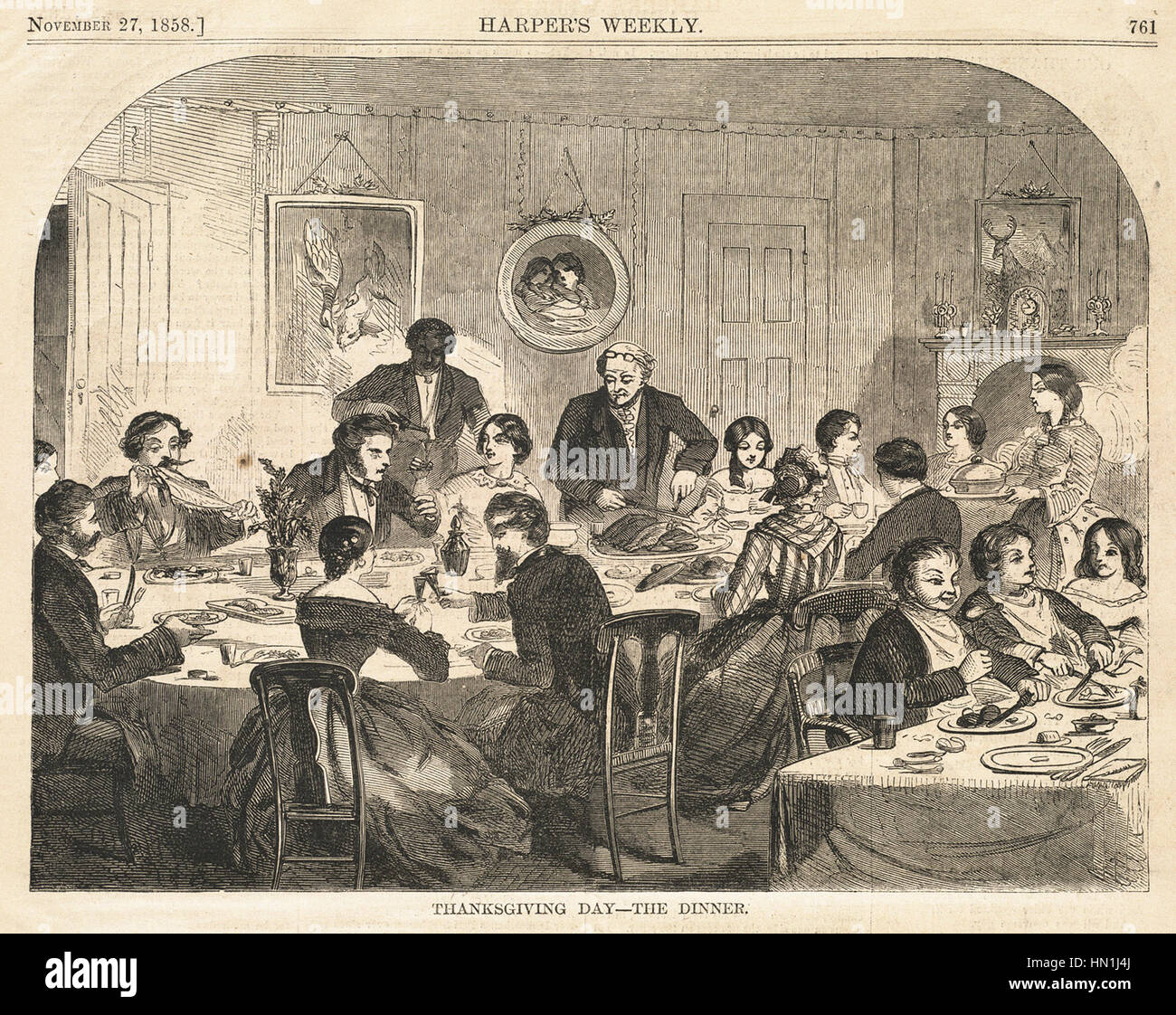 Winslow Homer - Thanksgiving Day -- La cena Foto de stock