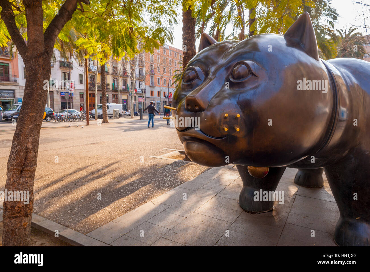 El gat del Raval (El Raval), Gato de Botero en Barcelona España Foto de stock