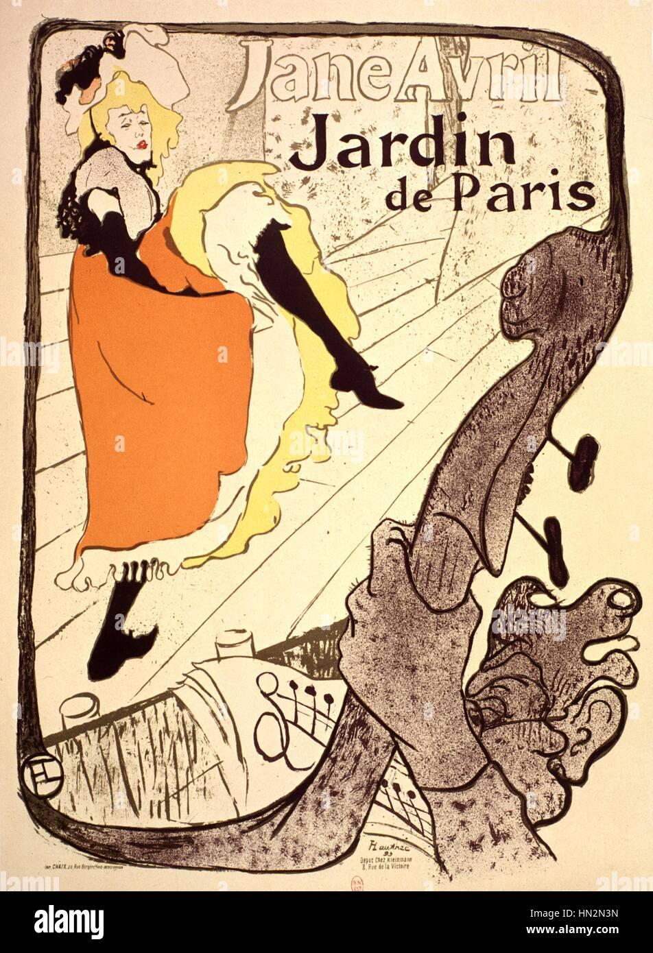 Cartel publicitario: Jane Avril en El Jardin de Paris del siglo XIX Toulouse-Lautrec Foto de stock