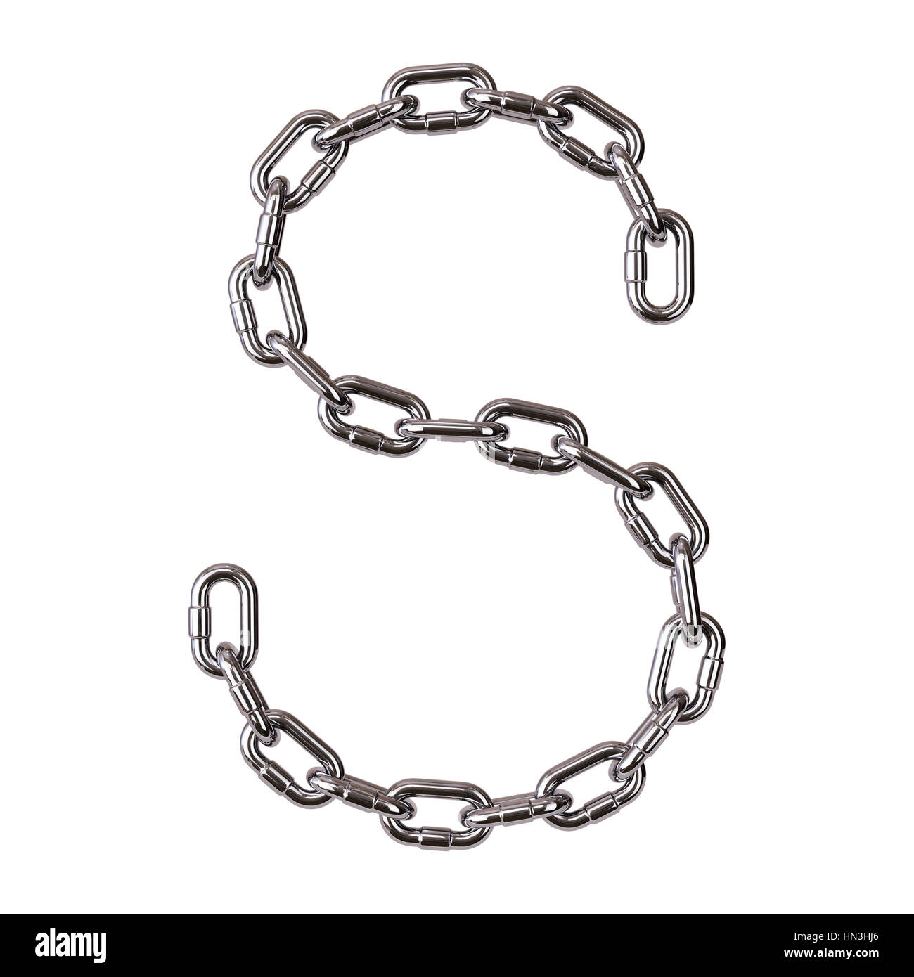 Fuente letra del alfabeto de metal cromado de cadena. Aislado sobre