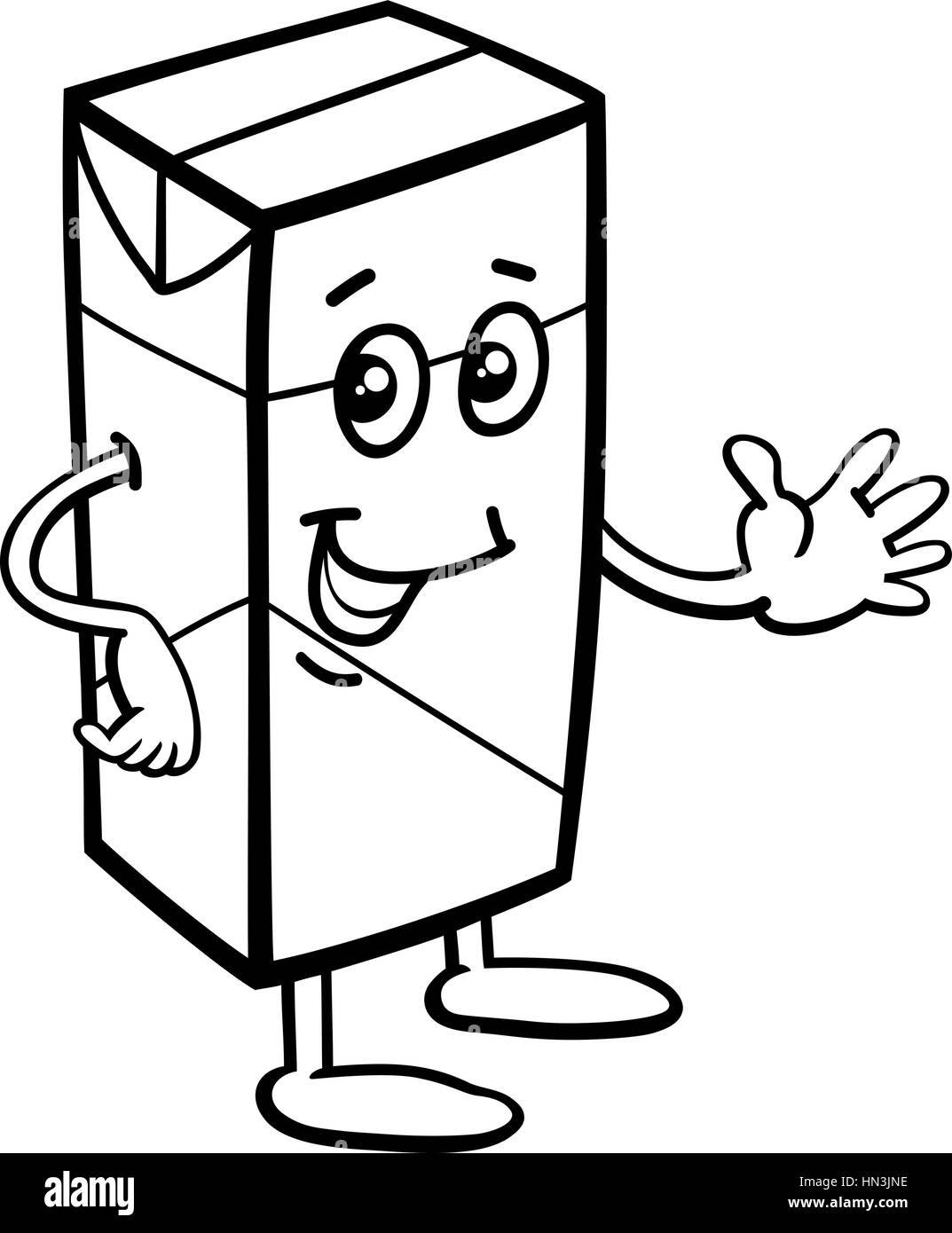 Ilustración caricatura en blanco y negro de cartón de leche o jugo de  alimentos carácter objeto Página para colorear Imagen Vector de stock -  Alamy