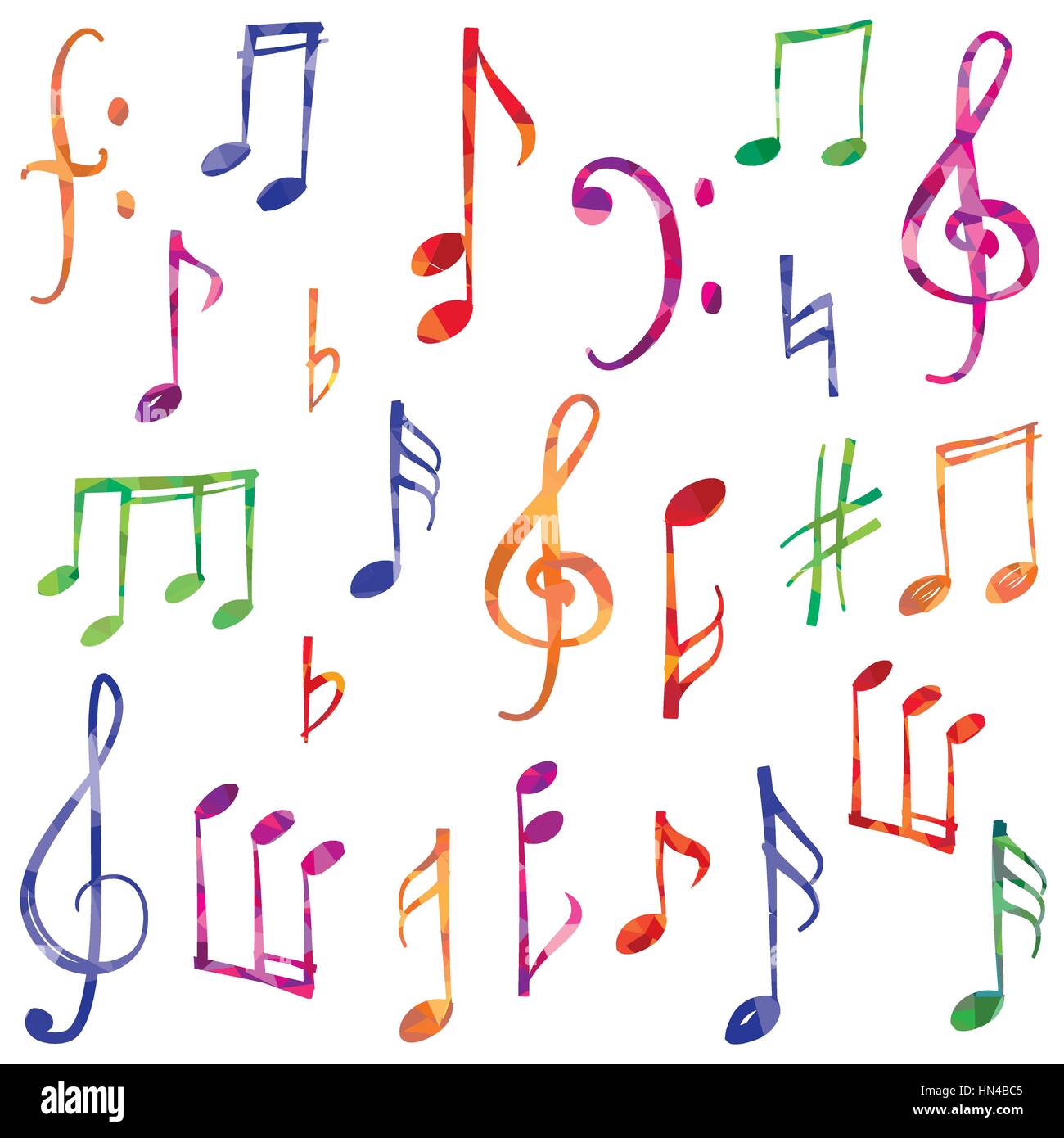 Notas musicales y signos establecidos. dibujadas a mano símbolo de