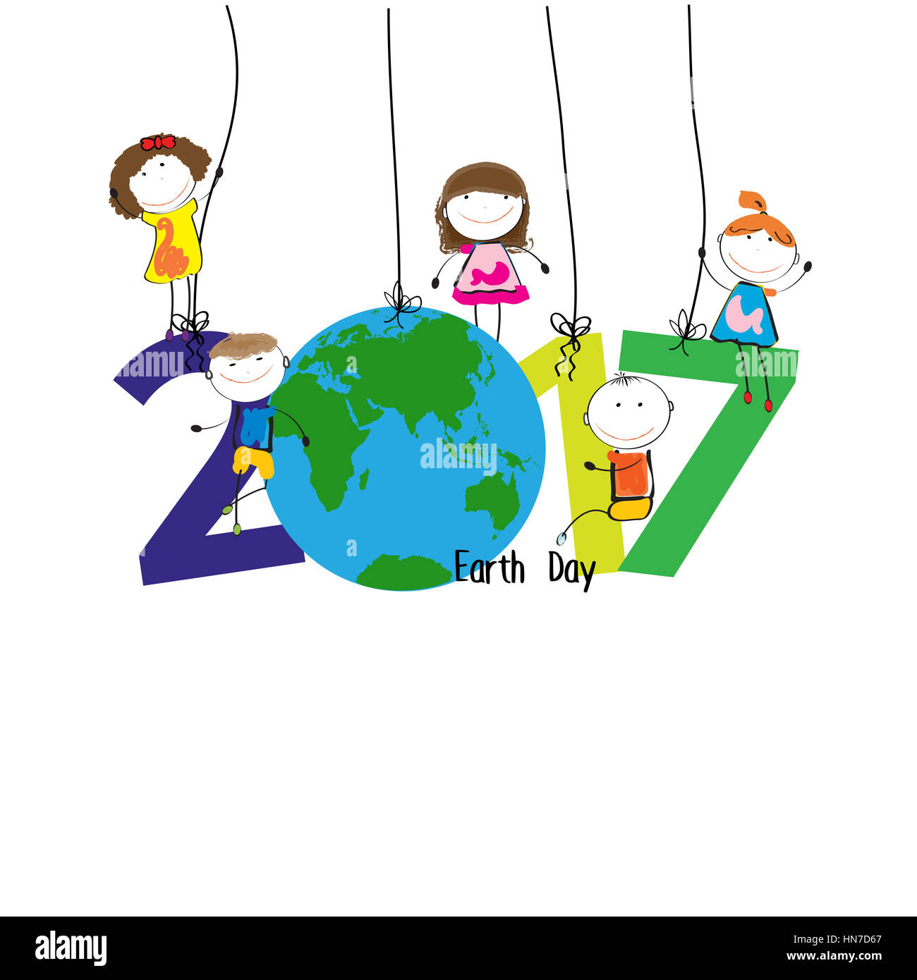 Lindo y Felices los niños con globo, dibujo abstracto Foto de stock