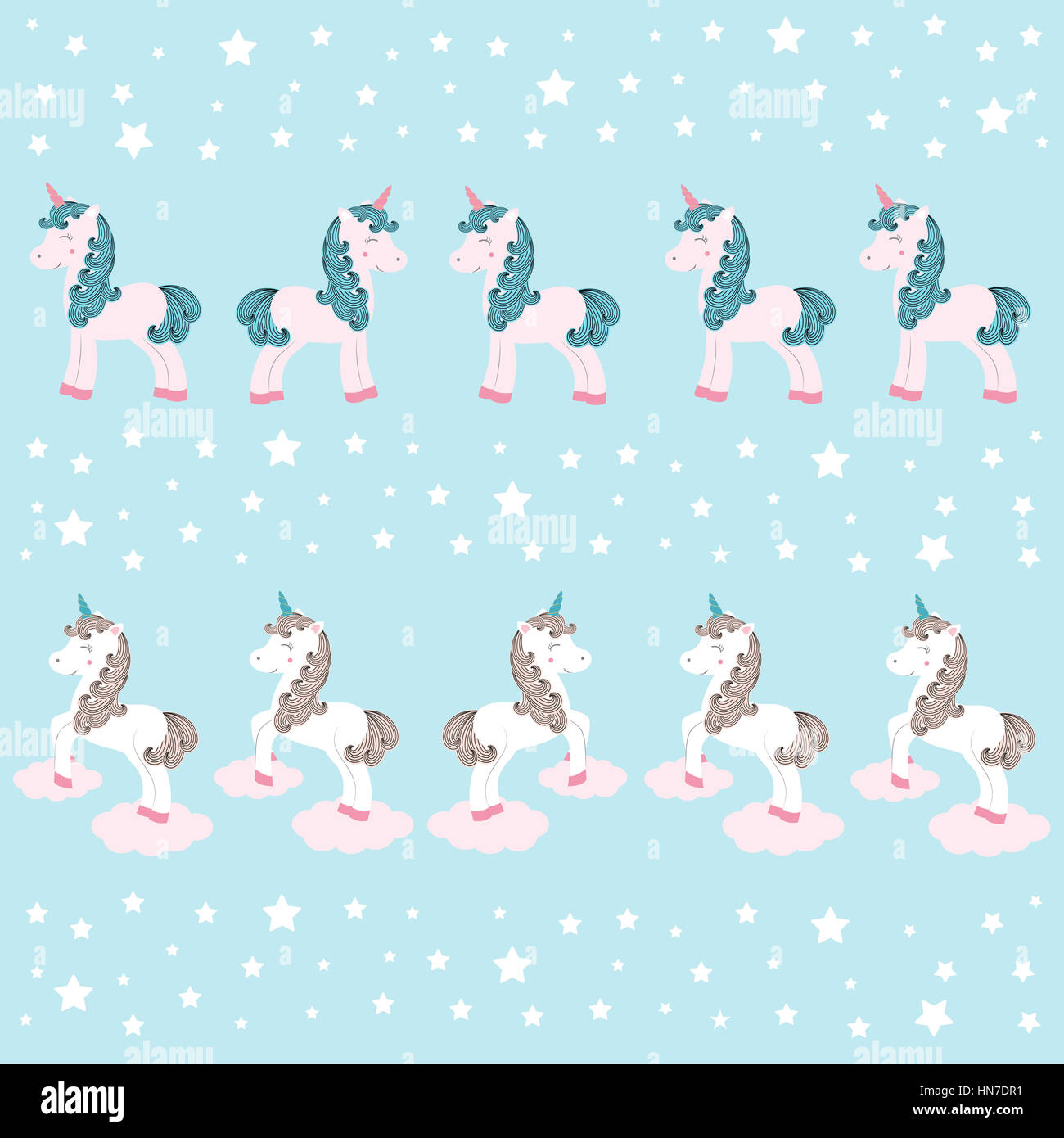 Ilustración vectorial de lindos unicornios mágicos Foto de stock